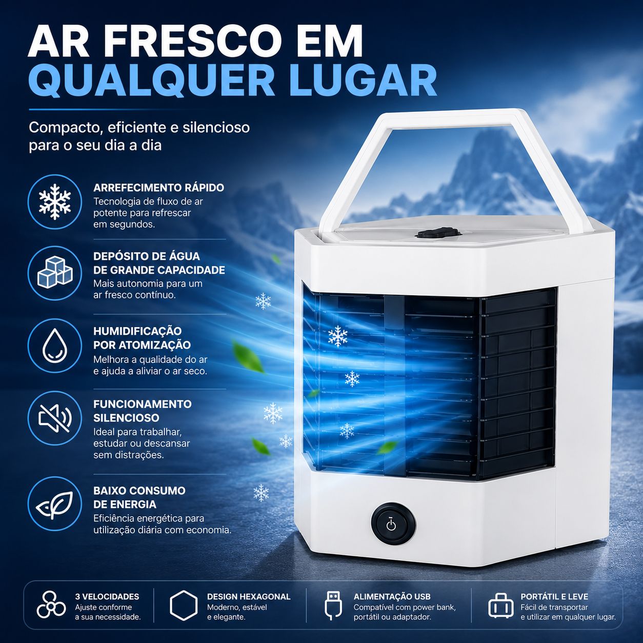 Arrefecedor de Ar Portátil Hexagonal
