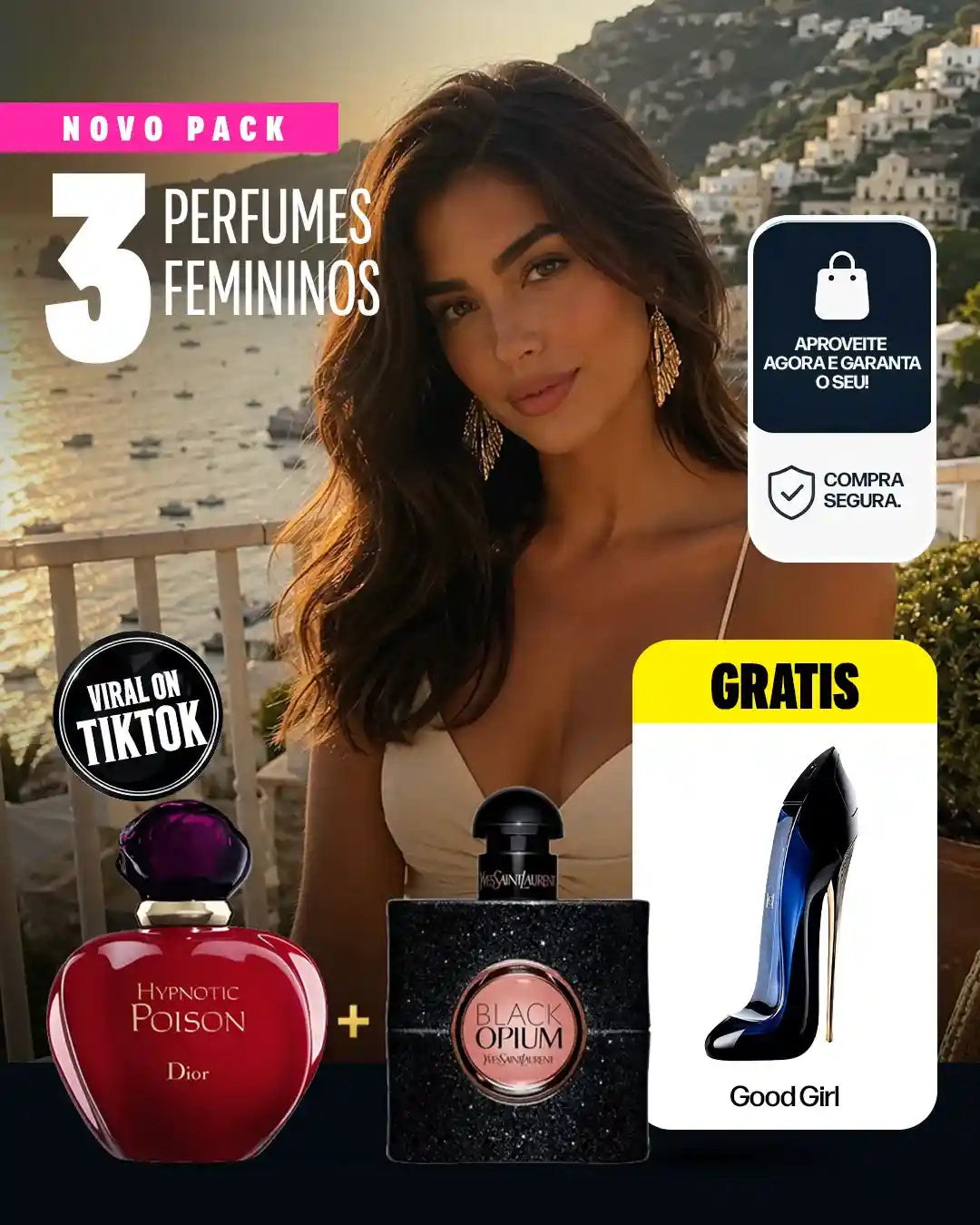 3 PERFUMES PREMIUM DE 100 ML PELO PREÇO DE 1! Paga 1 e leva 2 + 1 perfume GRÁTIS — Kit Premium com Hypnotic Poison, Black Opium + Good Girl 100 ml GRÁTIS