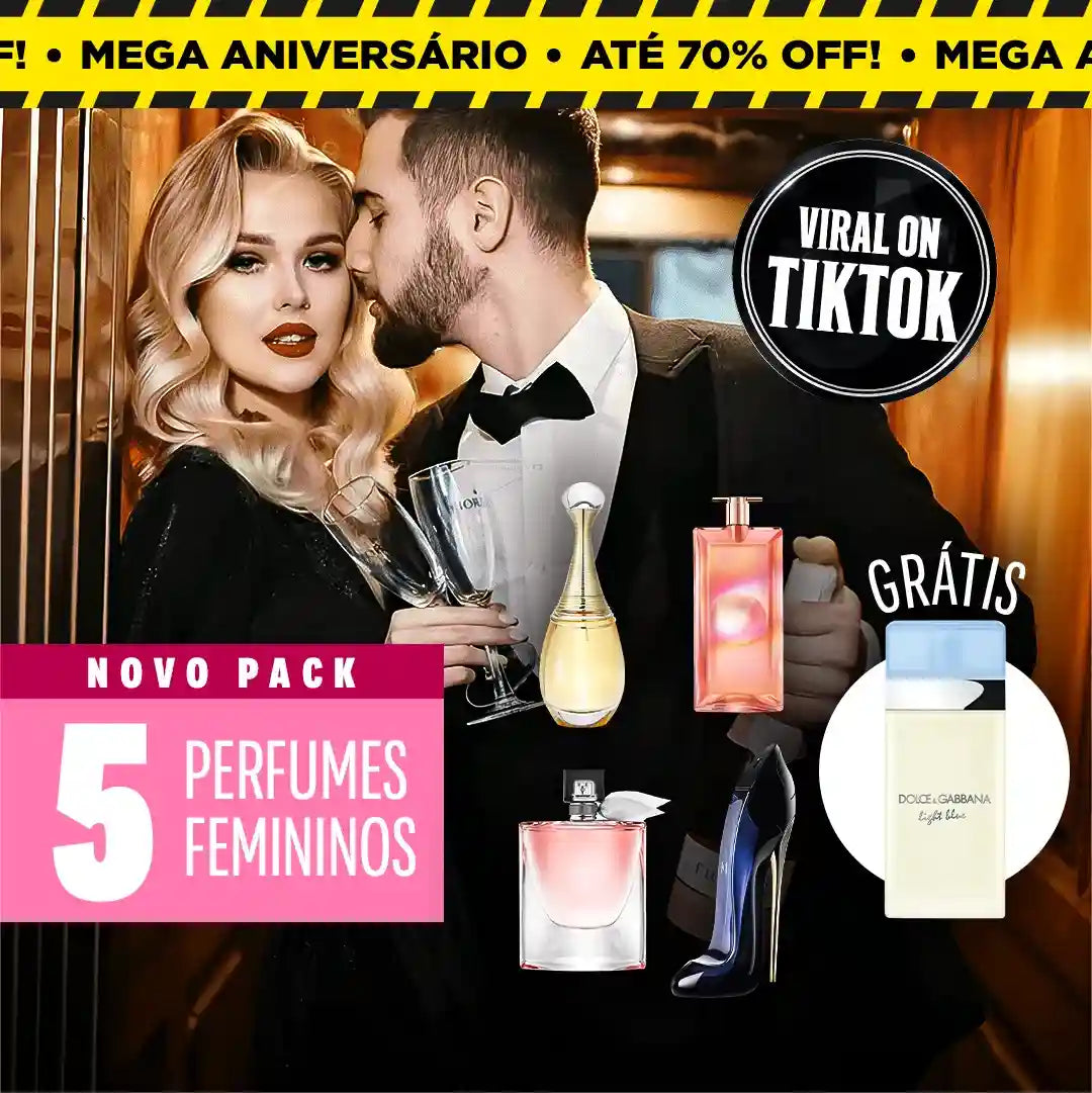 5 PERFUMES PELO PREÇO DE 1! Paga 1 e leva 4 + 1 perfume GRÁTIS — Kit Premium com J’adore, Good Girl, Idôle e La Vie Est Belle + Light Blue 50 ml GRÁTIS, o perfume do verão